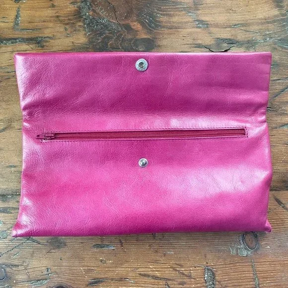 Lumiani Pink Leather Foldover Clutch & Strap NEW - Picture 2 of 5